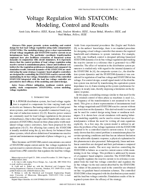 (PDF) Voltage Regulation With Modeling, Control and Results Karan Joshi Academia.edu