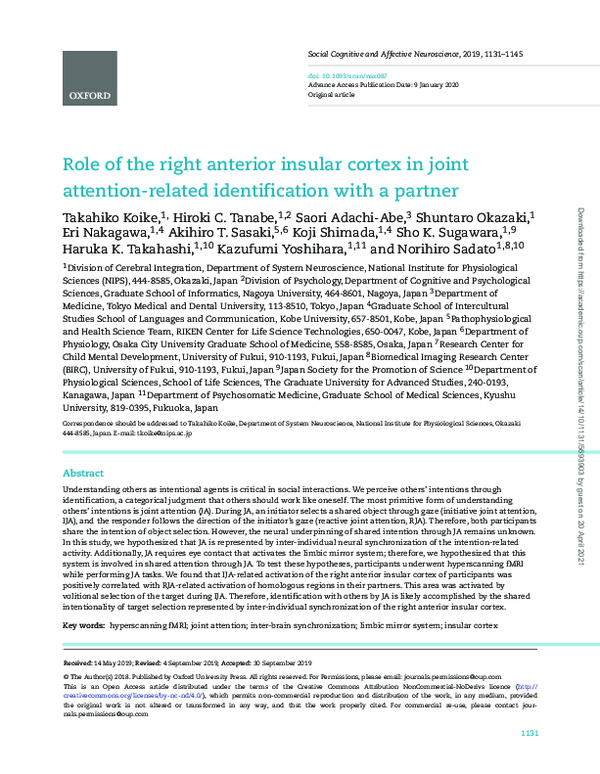 (PDF) Role of the right anterior insular cortex in joint attention ...