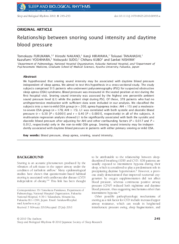 Relationship between snoring sound intensity and daytime blood pressure
