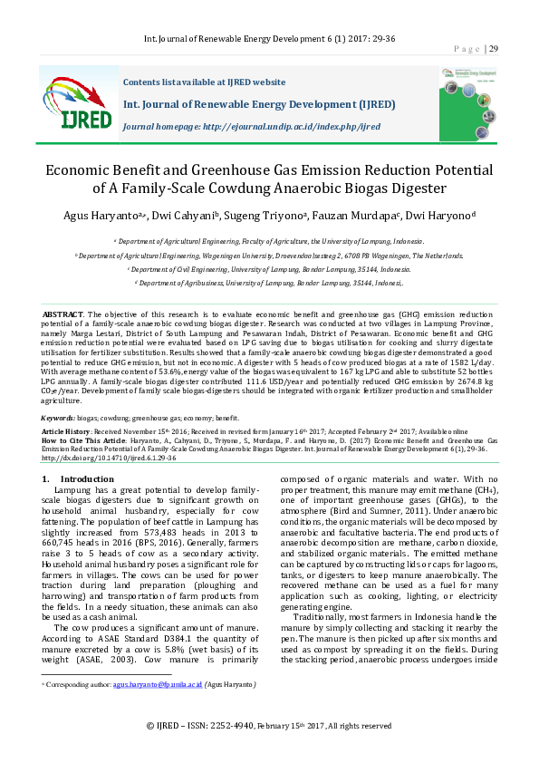 (PDF) Economic Benefit and Greenhouse Gas Emission Reduction Potential ...