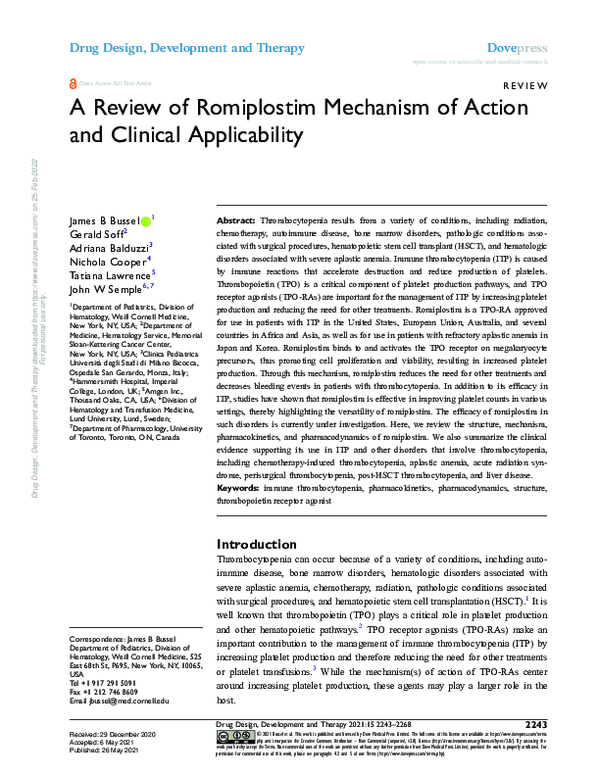(PDF) A Review of Romiplostim Mechanism of Action and Clinical ...
