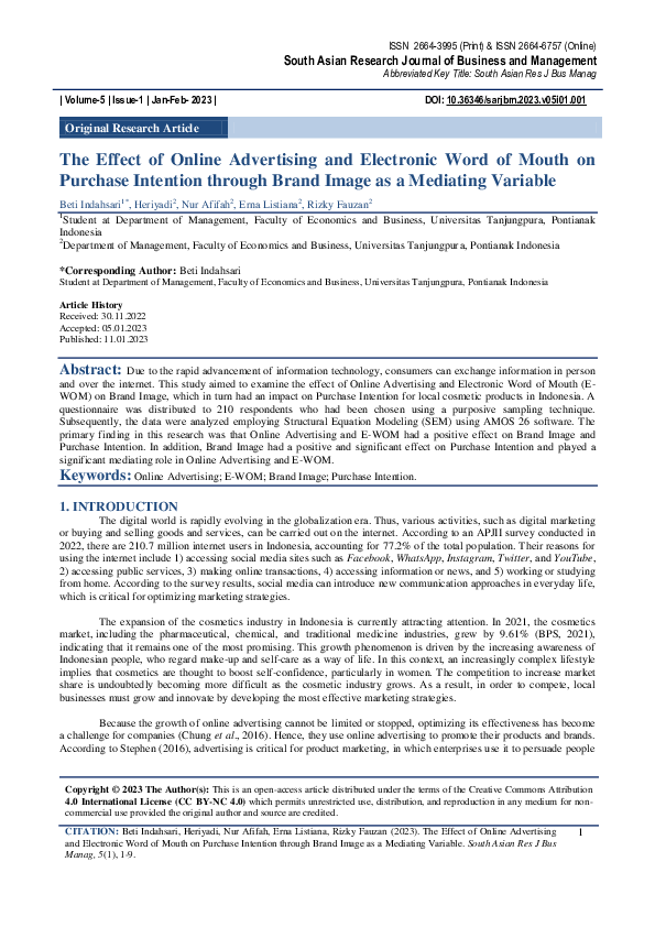 (PDF) The Effect of Online Advertising and Electronic Word of Mouth on ...