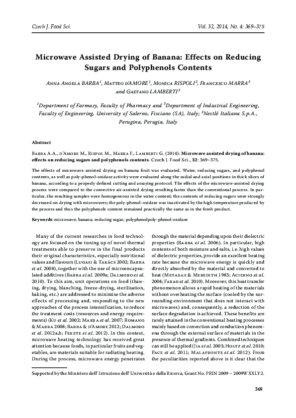 (PDF) Microwave assisted drying of banana: effects on reducing sugars ...