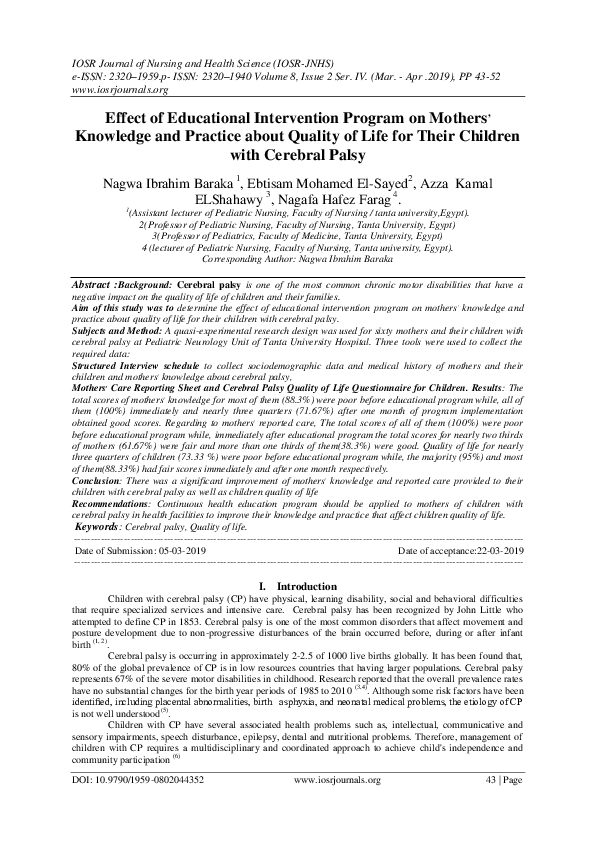 (PDF) Effect of Educational Intervention Program on Mothers