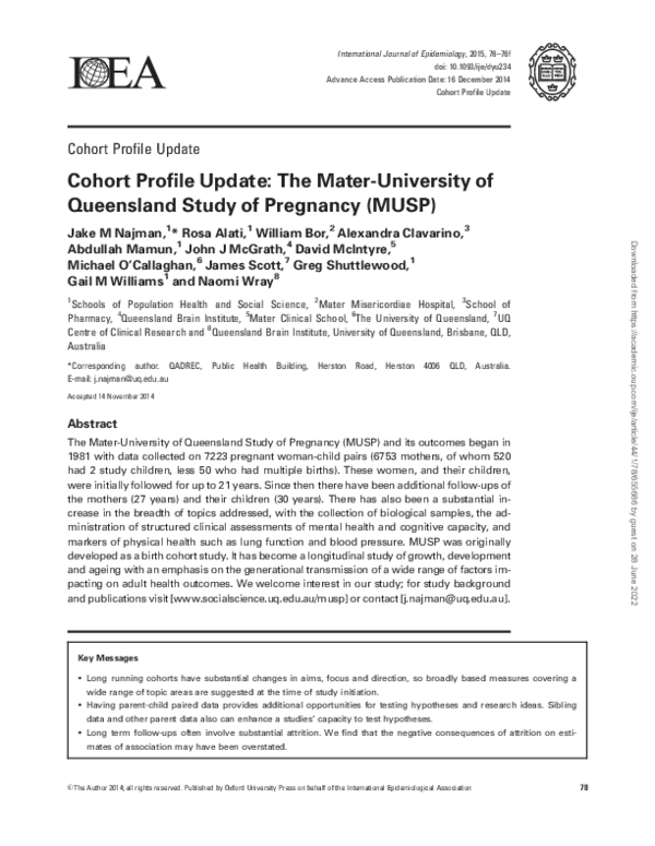 (PDF) Cohort Profile Update: The Mater-University of Queensland Study ...