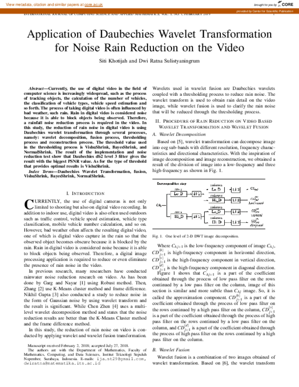 (PDF) Application of Daubechies Wavelet Transformation for Noise Rain ...