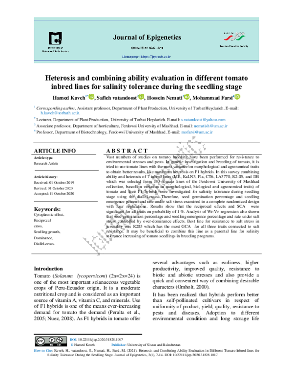 (PDF) Heterosis and Combining Ability Evaluation in Different Tomato ...