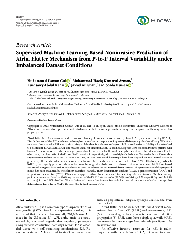 (PDF) Supervised Machine Learning Based Noninvasive Prediction of ...