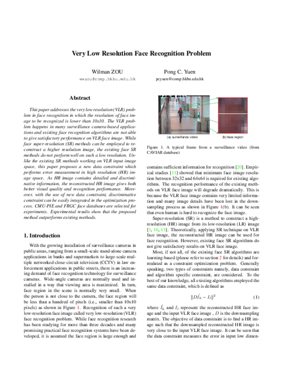 (PDF) Very Low Resolution Face Recognition Problem