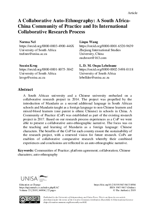 (PDF) A Collaborative Auto-Ethnography: A South Africa-China Community ...