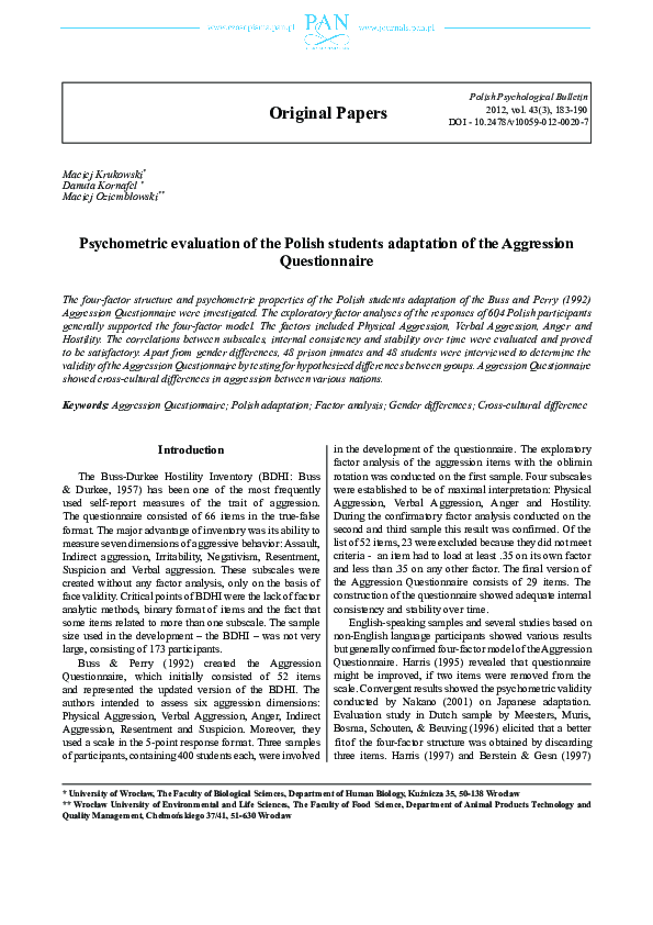 (PDF) Psychometric evaluation of the polish students adaptation of the ...