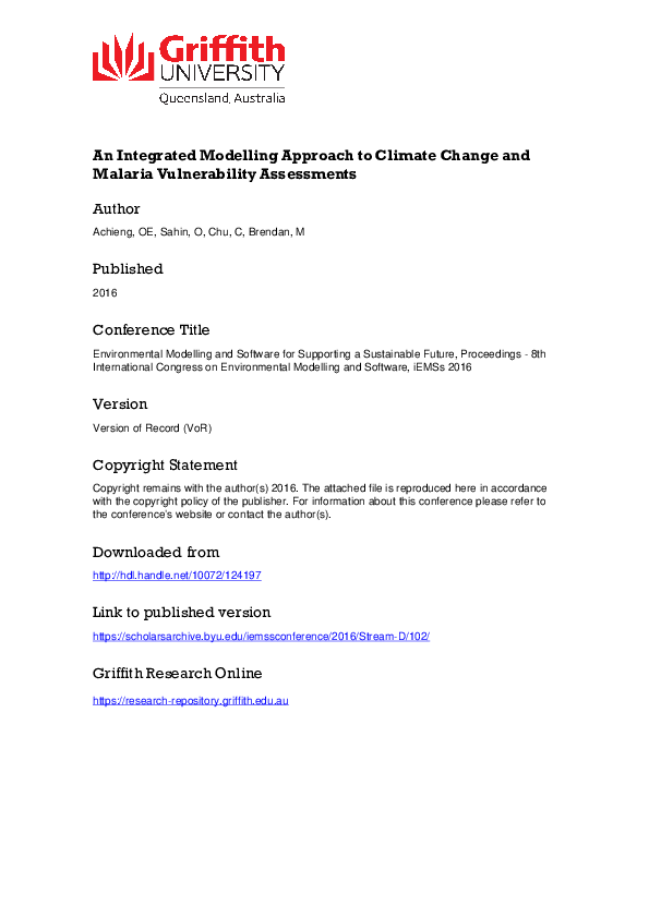 (PDF) An Integrated Modelling Approach to Climate Change and Malaria ...