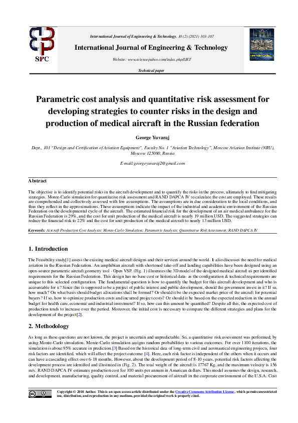 (PDF) Parametric cost analysis and quantitative risk assessment for ...