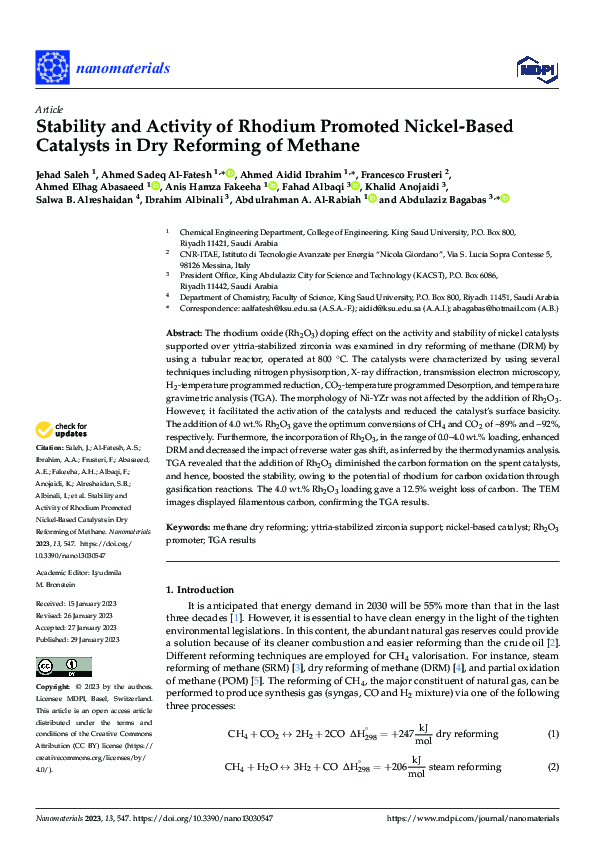 (PDF) Stability and Activity of Rhodium Promoted Nickel-Based Catalysts ...