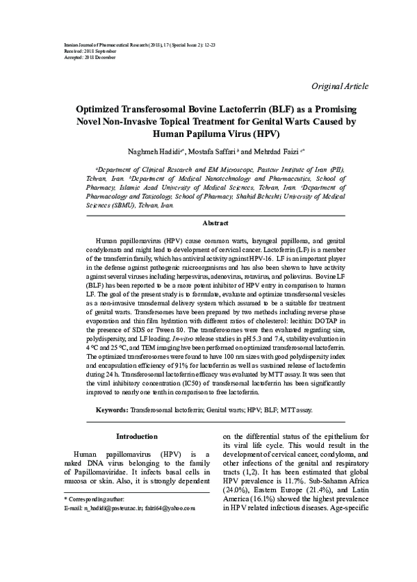 (PDF) Optimized Transferosomal Bovine Lactoferrin (BLF) as a Promising