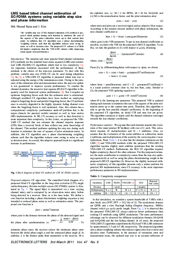 (PDF) LMS based blind channel estimation of SC-FDMA systems using ...