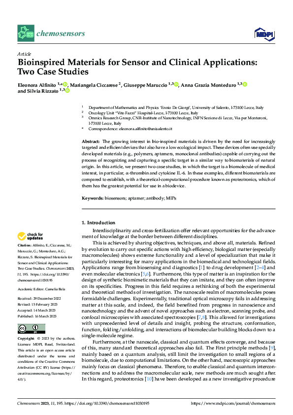 (PDF) Bioinspired Materials for Sensor and Clinical Applications: Two ...
