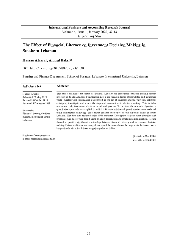 (PDF) The Effect of Financial Literacy on Investment Decision Making in ...