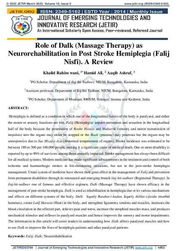 (PDF) Role of Dalk (Massage Therapy) as Neurorehabilitation in Post ...