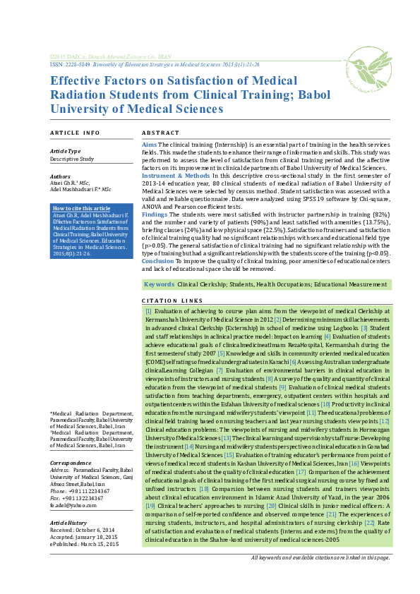 (PDF) Rate of satisfaction and evaluation of medical students (interns ...