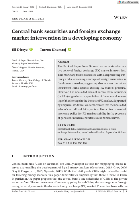 (PDF) Central bank securities and foreign exchange market intervention ...