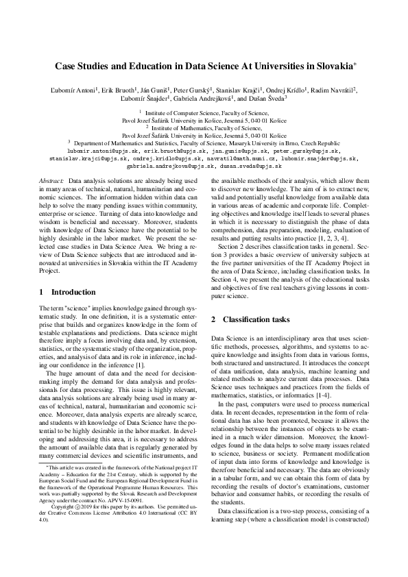 (PDF) Case Studies and Education in Data Science At Universities in ...