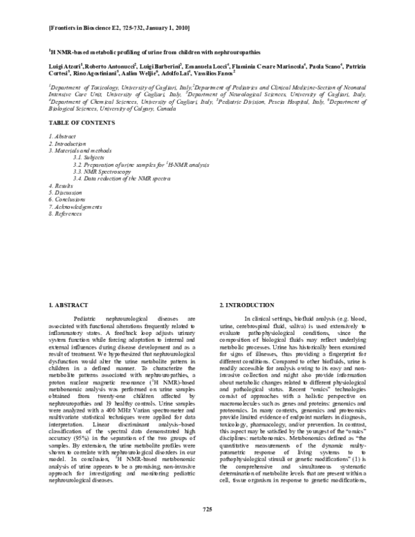 (PDF) 1H NMR-based metabolic profiling of urine from children with ...