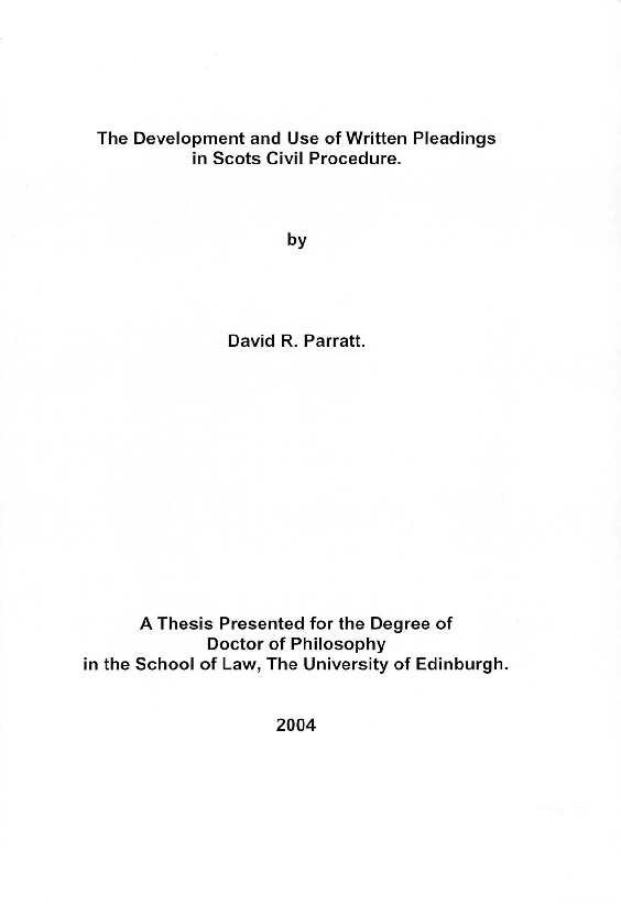 (PDF) The Development and Use of Written Pleadings in Scots Civil Procedure