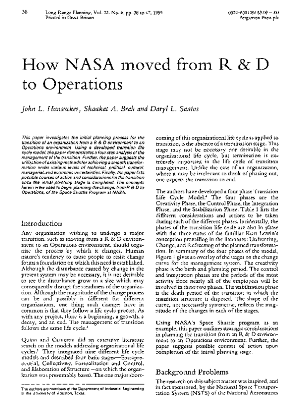 (PDF) How NASA moved from R D to operations