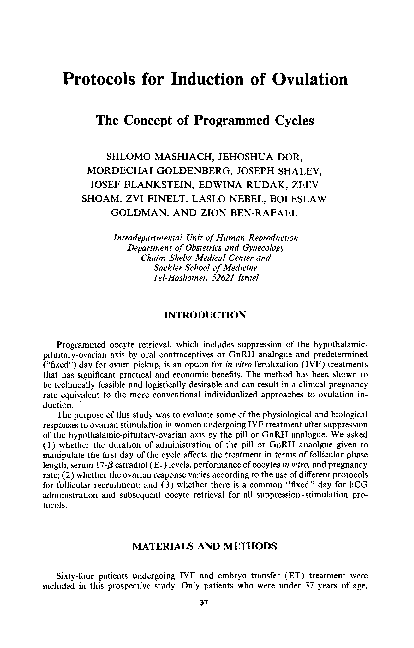 (PDF) Protocols for Induction of Ovulation The Concept of Programmed Cycles