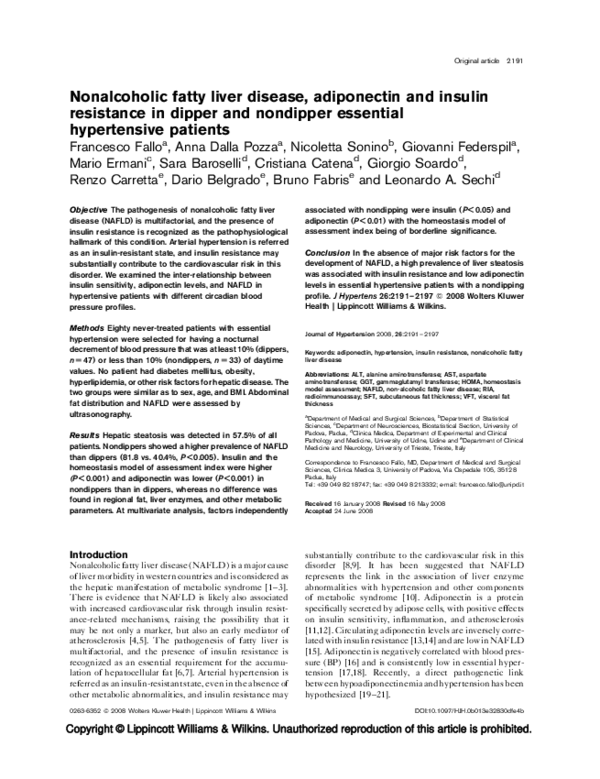 (PDF) Nonalcoholic fatty liver disease, adiponectin and insulin ...