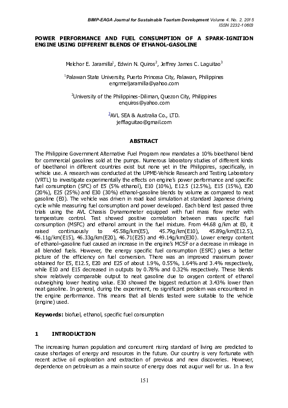 (PDF) Power Performance and Fuel Consumption of a Spark Ignition Engine ...