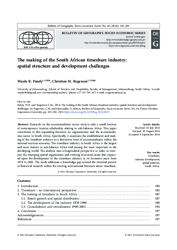 (PDF) The making of the South African timeshare industry: spatial ...