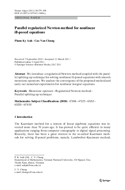 (PDF) Parallel regularized Newton method for nonlinear ill-posed equations