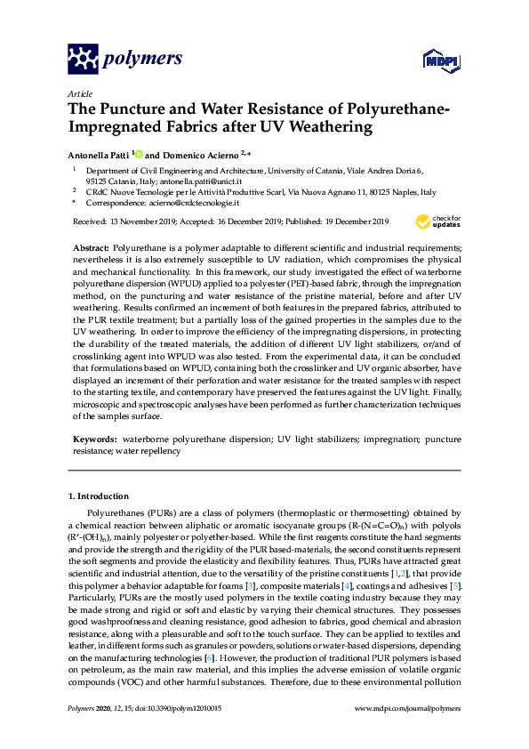(PDF) The Puncture and Water Resistance of Polyurethane- Impregnated ...