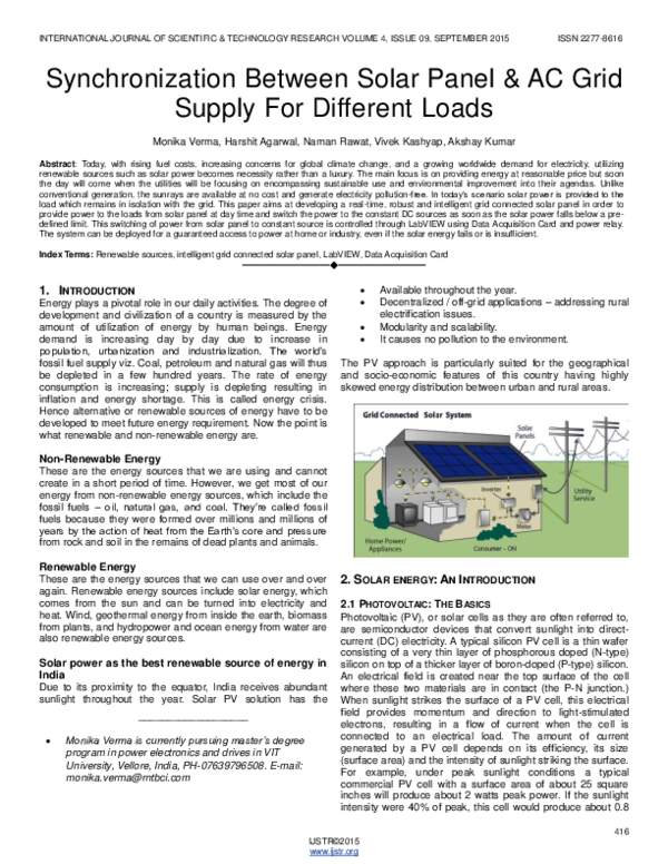 (PDF) Synchronization Between Solar Panel & AC Grid Supply For ...