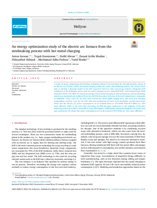(PDF) An energy optimization study of the electric arc furnace from the ...