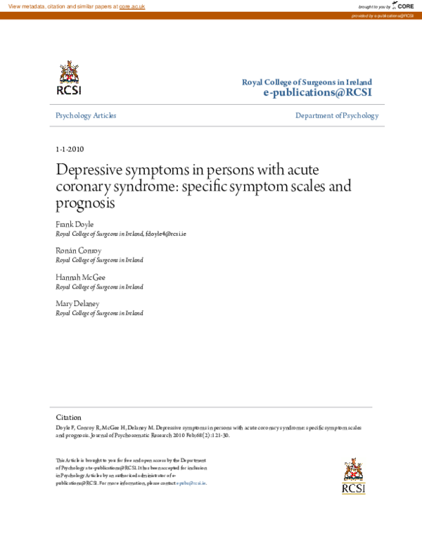 (PDF) Depressive symptoms in persons with acute coronary syndrome ...
