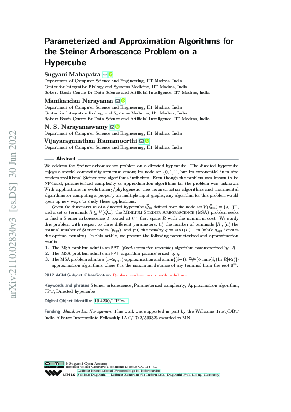 (PDF) Parameterized and Approximation Algorithms for the Steiner ...