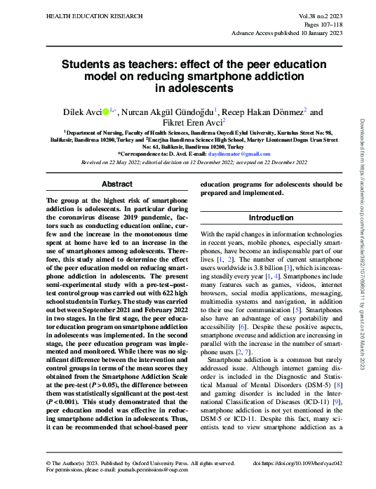 (PDF) Students as teachers: effect of the peer education model on ...