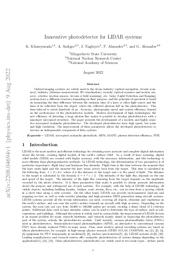 (PDF) Innovative photodetector for LIDAR systems Jalal Naghiyev