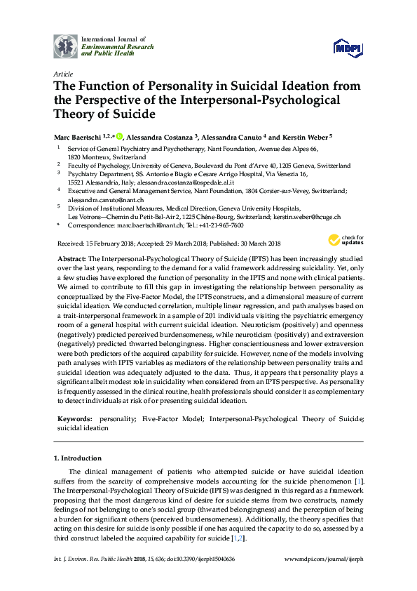 (PDF) The Function of Personality in Suicidal Ideation from the ...