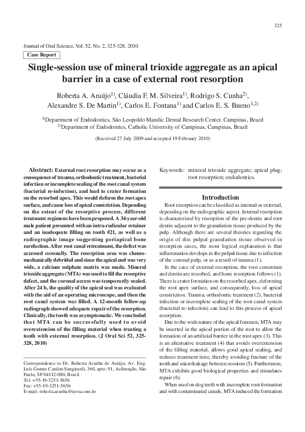 (PDF) Single-session use of mineral trioxide aggregate as an apical ...