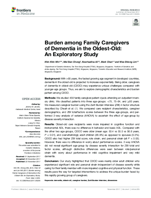 (PDF) Burden among Family Caregivers of Dementia in the Oldest-Old: An ...