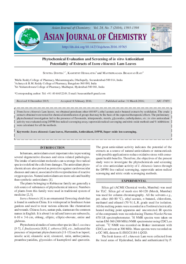 (PDF) Phytochemical Evaluation and Screening of in vitro Antioxidant ...
