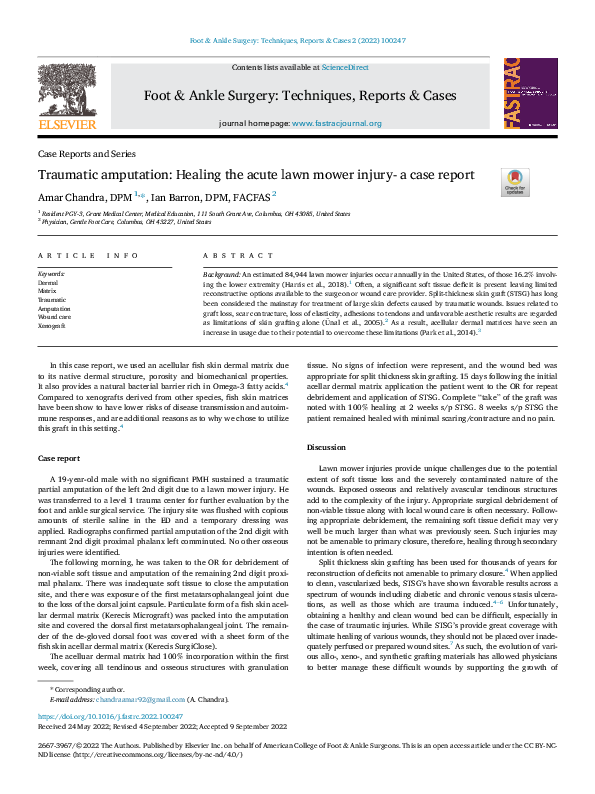 (PDF) Traumatic amputation: Healing the acute lawn mower injury- a case ...