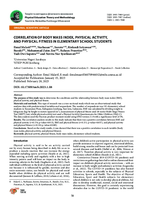 (PDF) Correlation of Body Mass Index, Physical Activity, and Physical ...