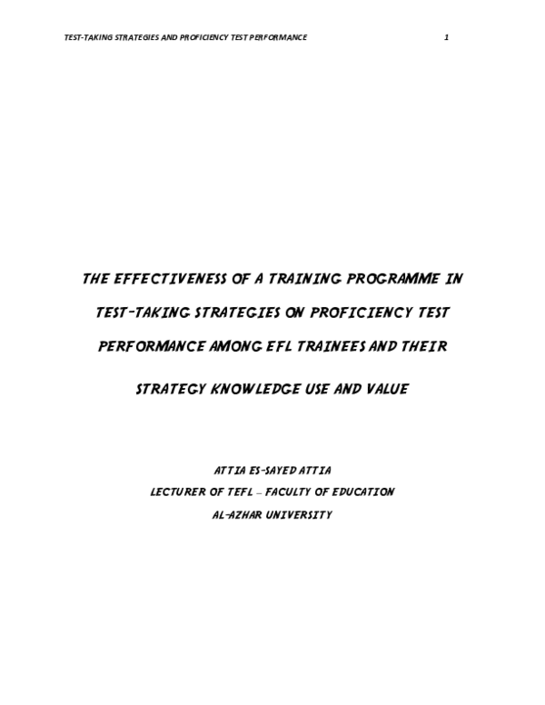 (PDF) THE EFFECTIVENESS OF A TRAINING PROGRAMME IN TEST-TAKING ...