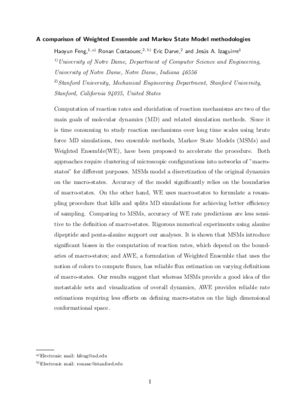 (PDF) A comparison of weighted ensemble and Markov state model ...