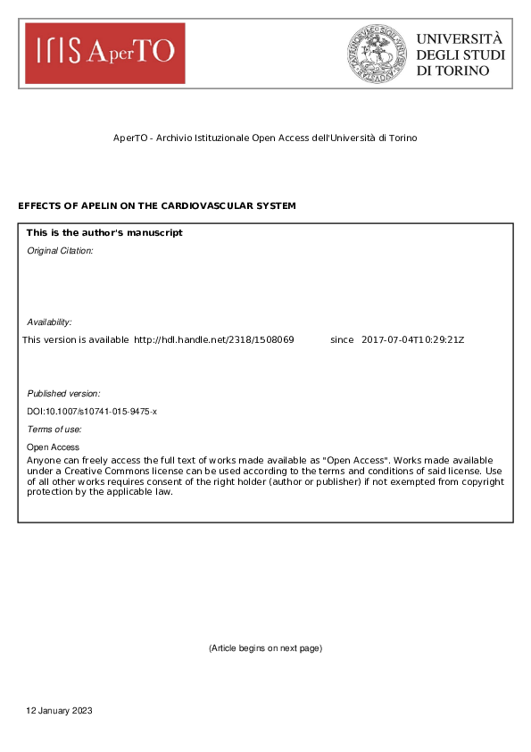 (PDF) Effects of apelin on the cardiovascular system